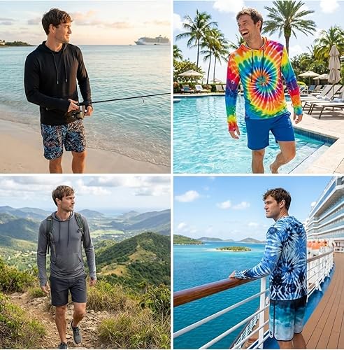 Miniatura 7 de Camiseta de manga larga con capucha y protección solar UPF 50+ para hombre, con bolsillos, SPF para correr, senderismo