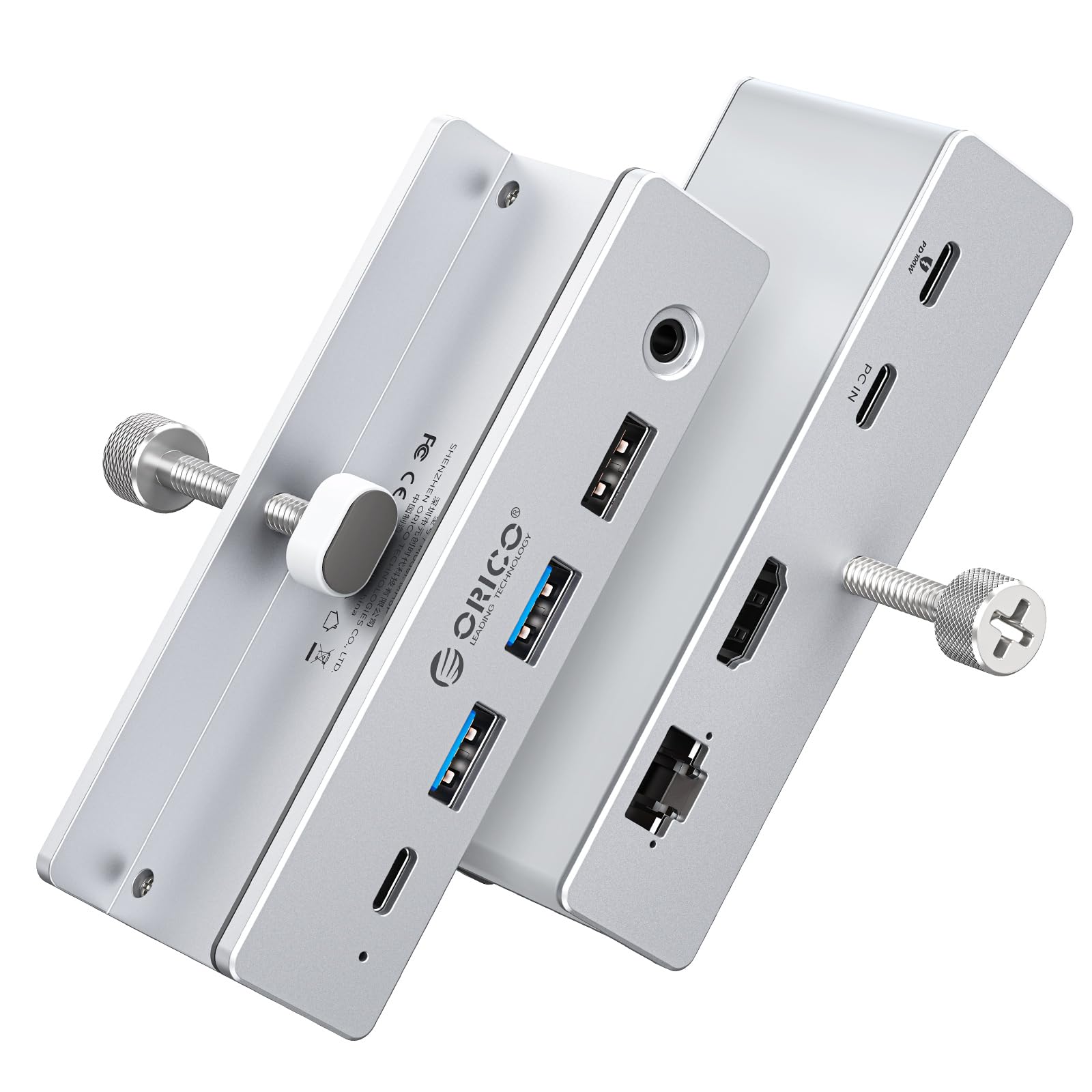 Station d'accueil Clip ORICO, Hub USB-C 8-en-1 avec HDMI 4K@60Hz, PD 100W, Ethernet Gigabit, 4xUSB, AUX, 10Gbps USB C Hub pour Laptop, MacBook, PC (Adaptateur Non Inclus)