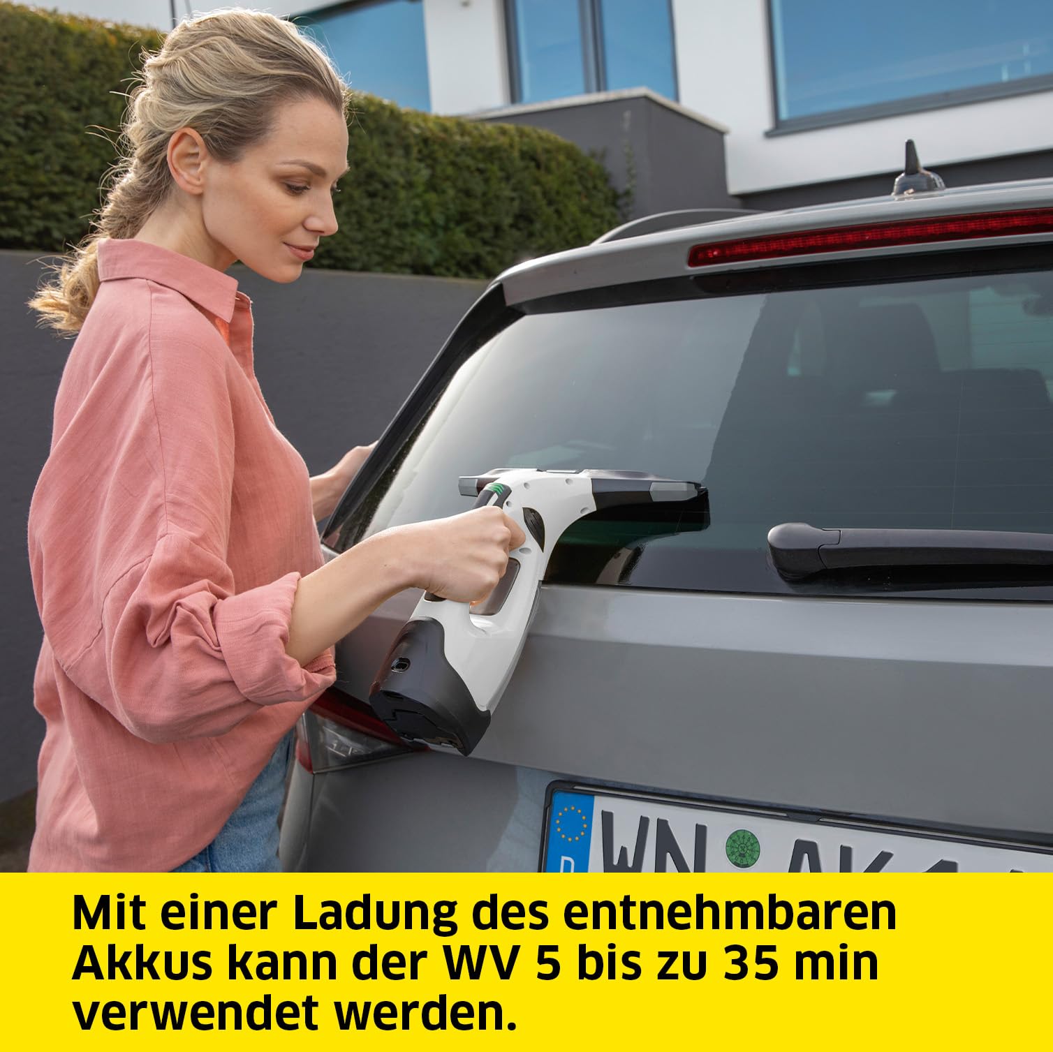 Kärcher Window Vac WV 5 Plus, Batterielaufzeit 35 min, herausnehmbarer Akku, LED-Anzeige für Batteriestatus, Saugdüse 280 mm, Sprühflasche mit Mikrofasertuch, Fensterreiniger Konzentrat
