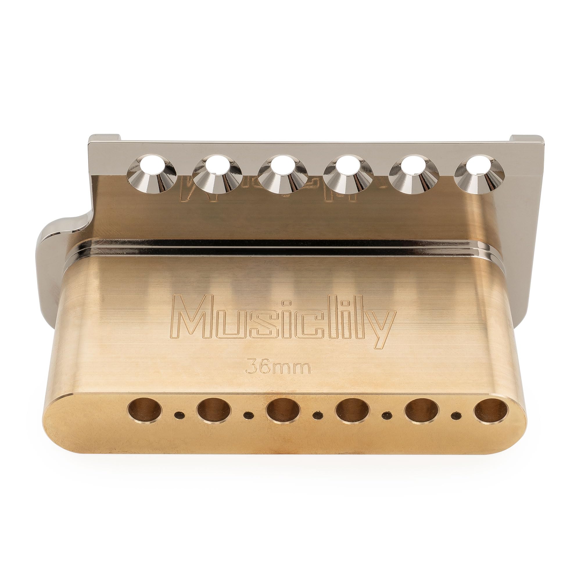 Musiclily Ultra 52,5mm Puente Trémolo 6 Tornillos Filo Navaja de Latón Macizo con Bloque 36mm para Guitarra Eléctrica tipo Strat, Nickel