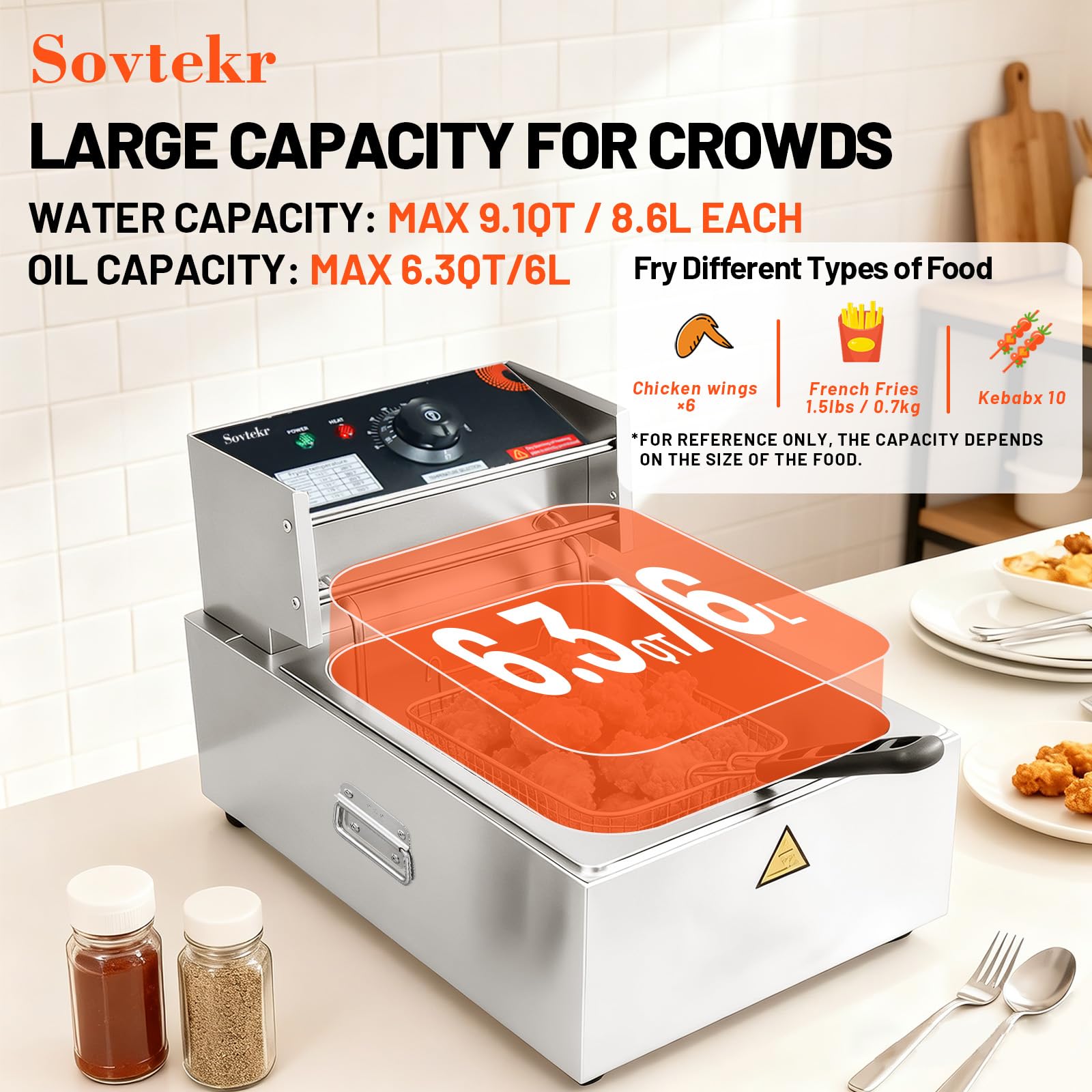 Friteuse Electrique avec Poignées Latérales, 8,6L/9,1Qt, 2500W