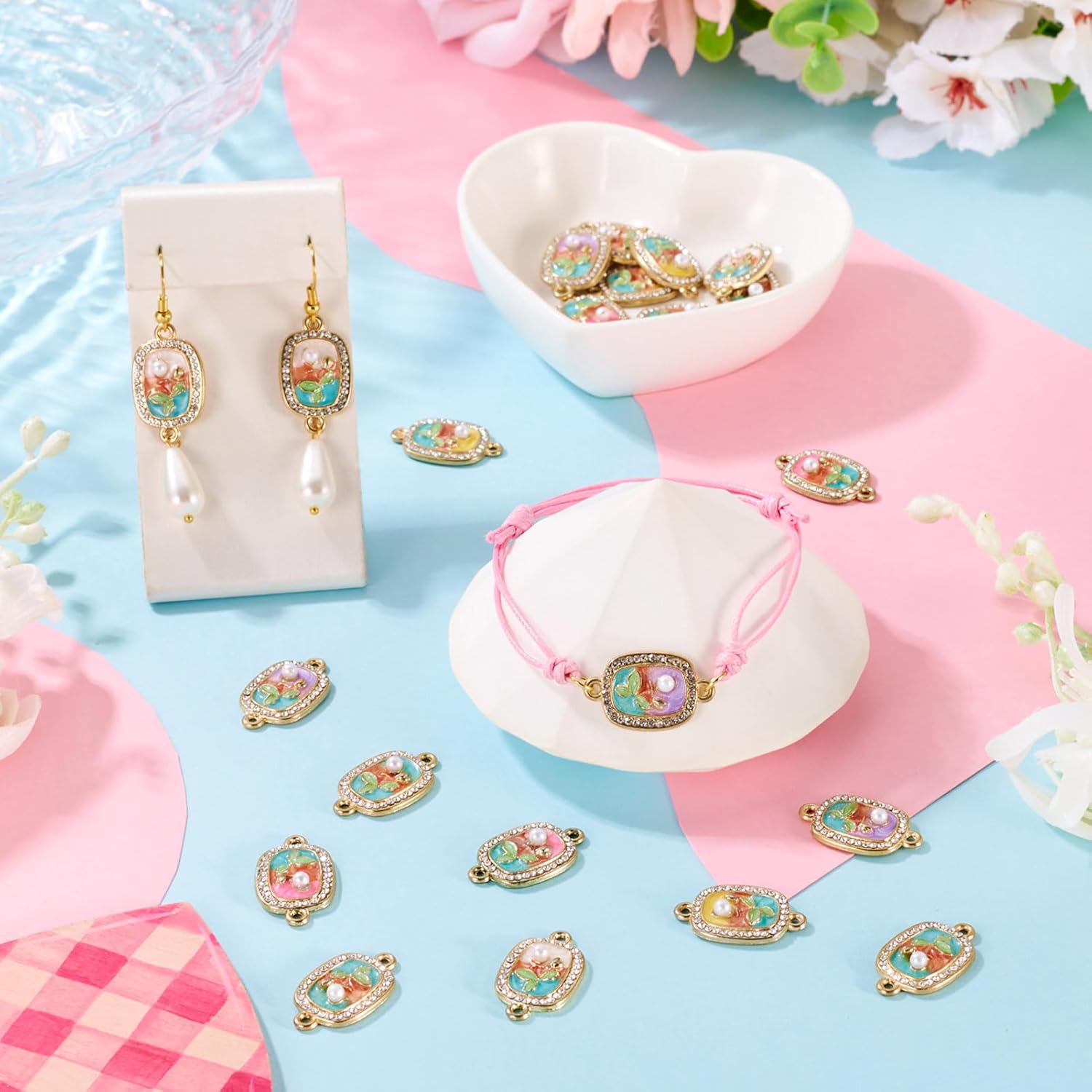 Craftdady Enamel Connector Charms Oil Painting Charm Rectangle Links for DIY Crafts Necklace Bracelets Jewelry Making - Image 4