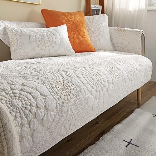 vctops Funda de sofá con bordado circular bohemio de algodón de color liso, antideslizante, funda de sofá modular para perros, niños y mascotas,