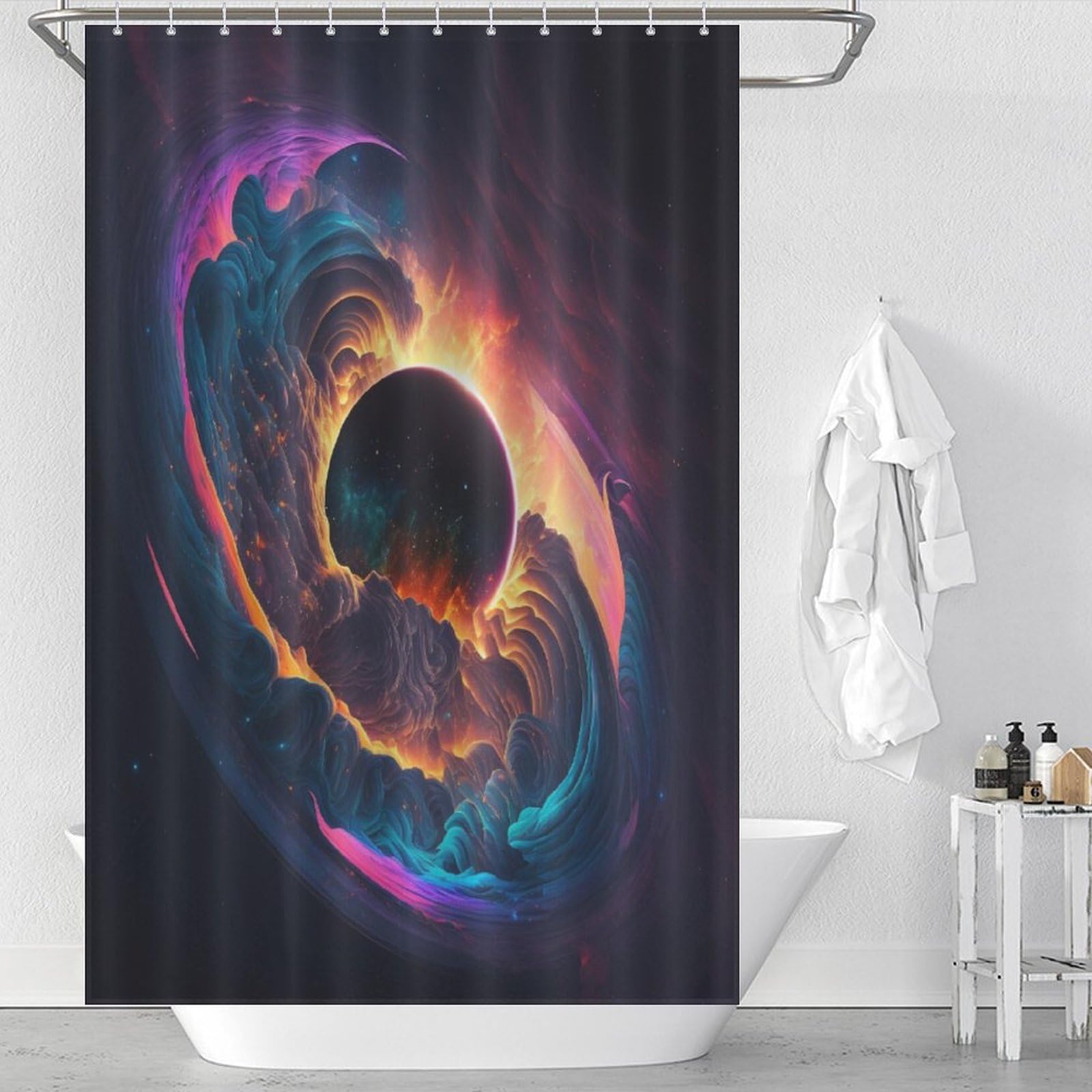 Rideau de douche trou noir abstrait 122x183cm lavable