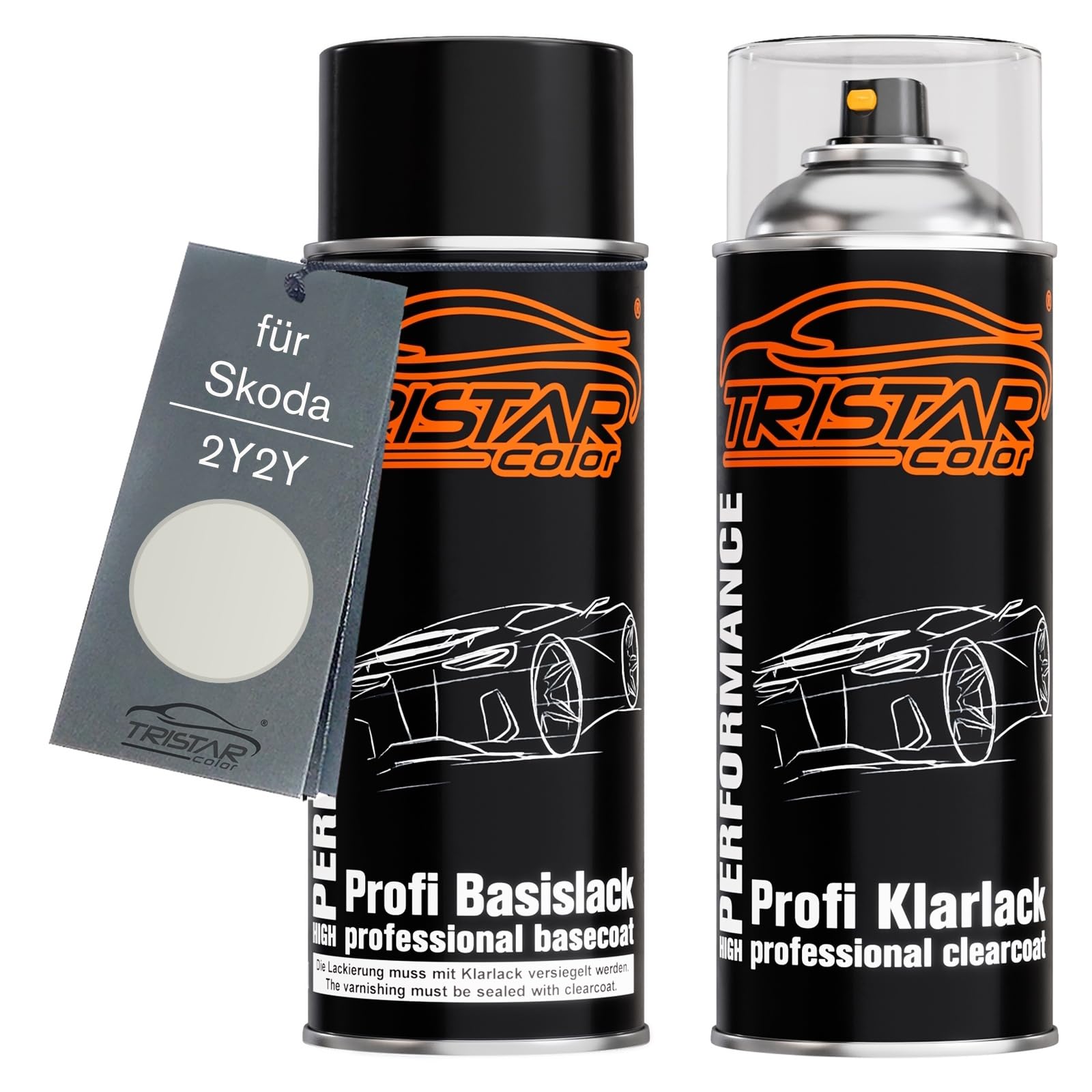 TRISTARcolor Car paint Spray can set for Skoda 2Y2Y Moon White Metallic Base coat clear coat spray can 400ml