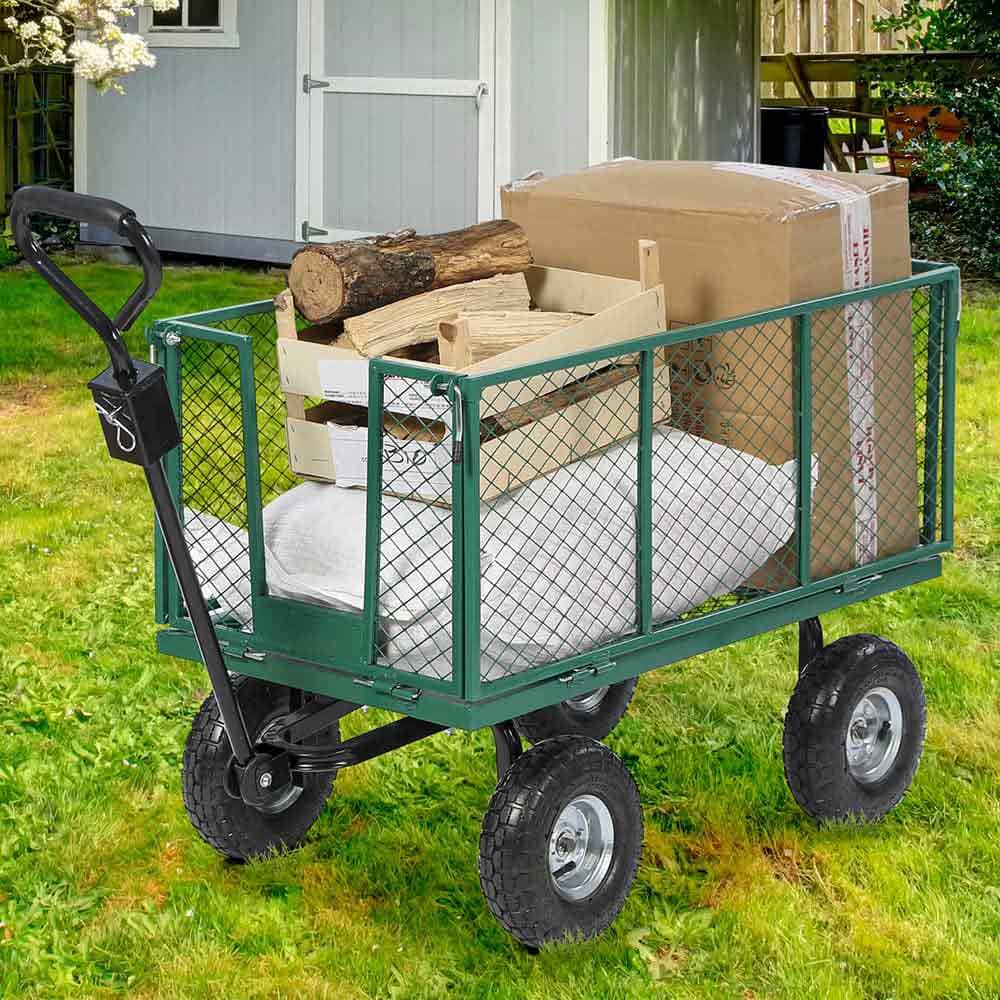 TERRE JARDIN Chariot de Jardin XXL 200 L, 4 Roues, 300 Kg de Charge - Chariot Pliable, Plateforme de Transport, Chariot pour Bois de Chauffage, Remorque avec Attelage, Pneus Gonflables 27 cm