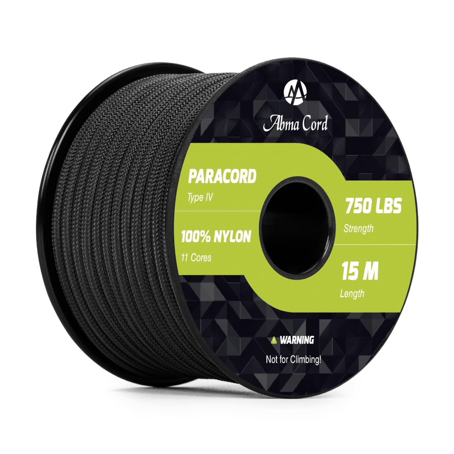 Abma Cord Black 4Mm Paracord 750Lb 15M 100% Nylon Rope 11 Strands Type Iv Military Grade Parachute Cord For Diy, Camping, Survival, Outdoor - Max. 340Kg