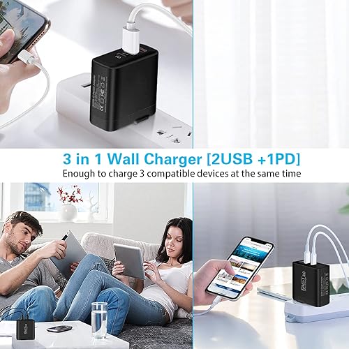 Miniatura 2 de iSeekerKit - Cargador USB C, 30 W, 3 puertos, tipo C, bloque de carga de pared con PD 3.0 + 5V/2.4A plegable USB C, enchufe de carga compatible con
