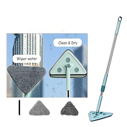 VATTU Extendable Triangle Mop Retractable Cleaning Mop, 147.5cm 360 Degree Rotating Floors Wall Cleaning Mop Dust Mop with Telescopic Handle and 4pcs Reusable Mop Heads, Plastic