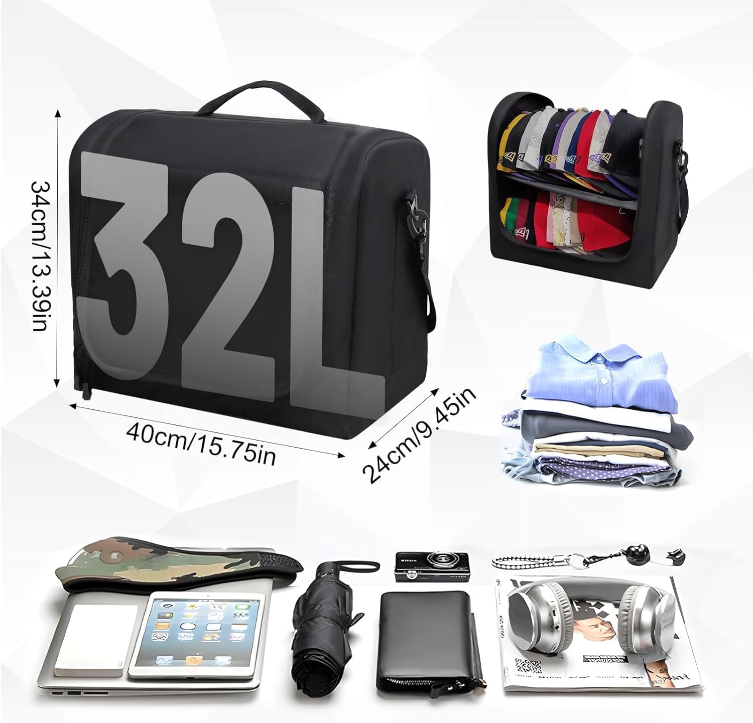 Large Hat Bag for Baseball Caps, Portable Hat Organizer Carrier for Travel, Hat Storage Box Holder for 24 Snapback Caps, Baseball Cap Traveling Case for Men, Black, and Gift Hat Hooks