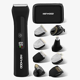 MENHOOD 12-in-1 Trimmer Ultimate Multigroomer for Men IPX7 Waterproof Ceramic Blade Beard Body Ball Groin Pubic Manscaping 240 Min Runtime Type-C 3-Year Warranty