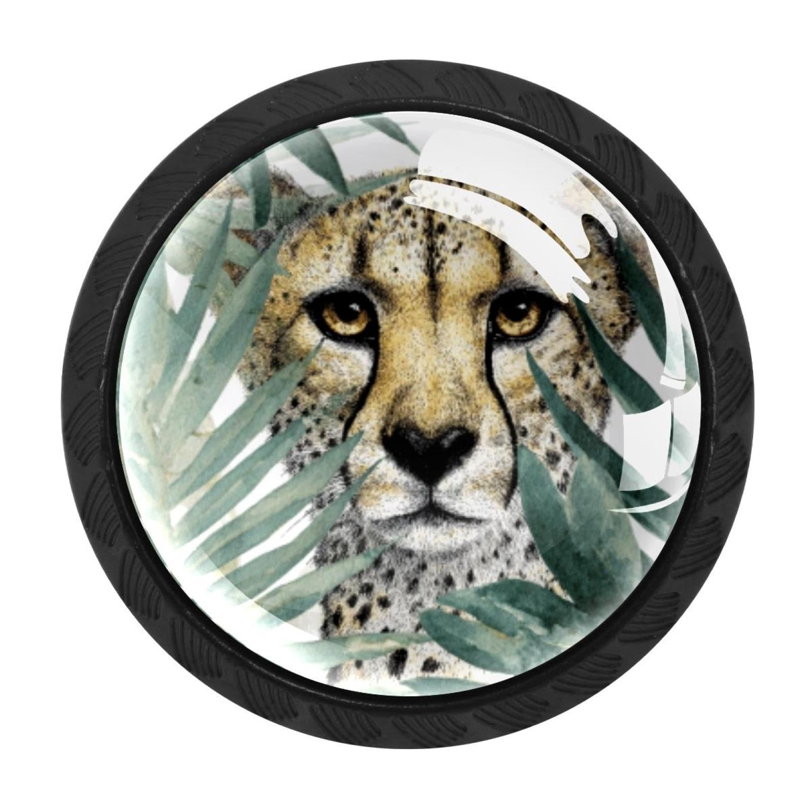 CHENZZZZ 4 Pack Cheetah and Palm Leaves (19) Drawer Knob Cabinet Hardware
