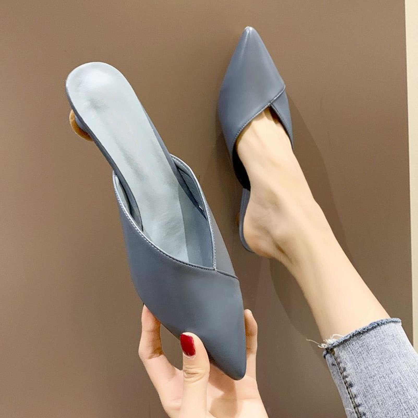 Generico Scarpe da Donna Mule con Slingback E Punta Appuntita | Scarpe Da Vestito Da Ufficio Con Taglio A V, Scivolare Su Sandali Estivi, Tacchi Bassi A Cilindro Sandali Casual