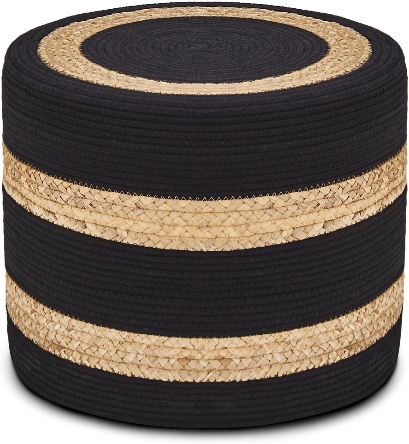 Handwoven Cattail & Jute Round Pouf Ottoman, Natural Seagrass Footstool with Non-Slip Rubber Pads, Lightweight Floor Seat for Living Room Bedroom, Up to 250 lbs