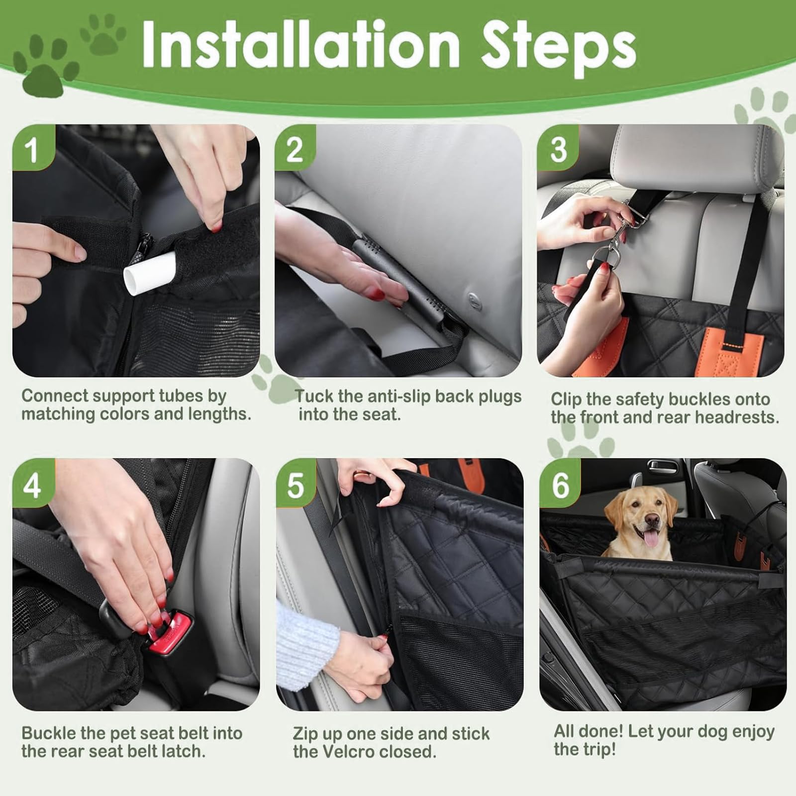 Asiento de Coche para Perro Extra Estable, 56x56x50 cm, para Perros Pequeños y Medianos hasta 40 kg, Impermeable y Lavable con Viajes y Escapadas