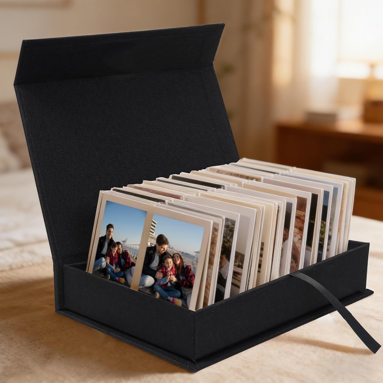 4x6 Photo Storage Box, Premium Linen Memory Box for Photos, Pictures, Certificates, Scrapbooking Supplies & Jewelry - Portable, Stackable Organizer for Home, Crafters & Collectors