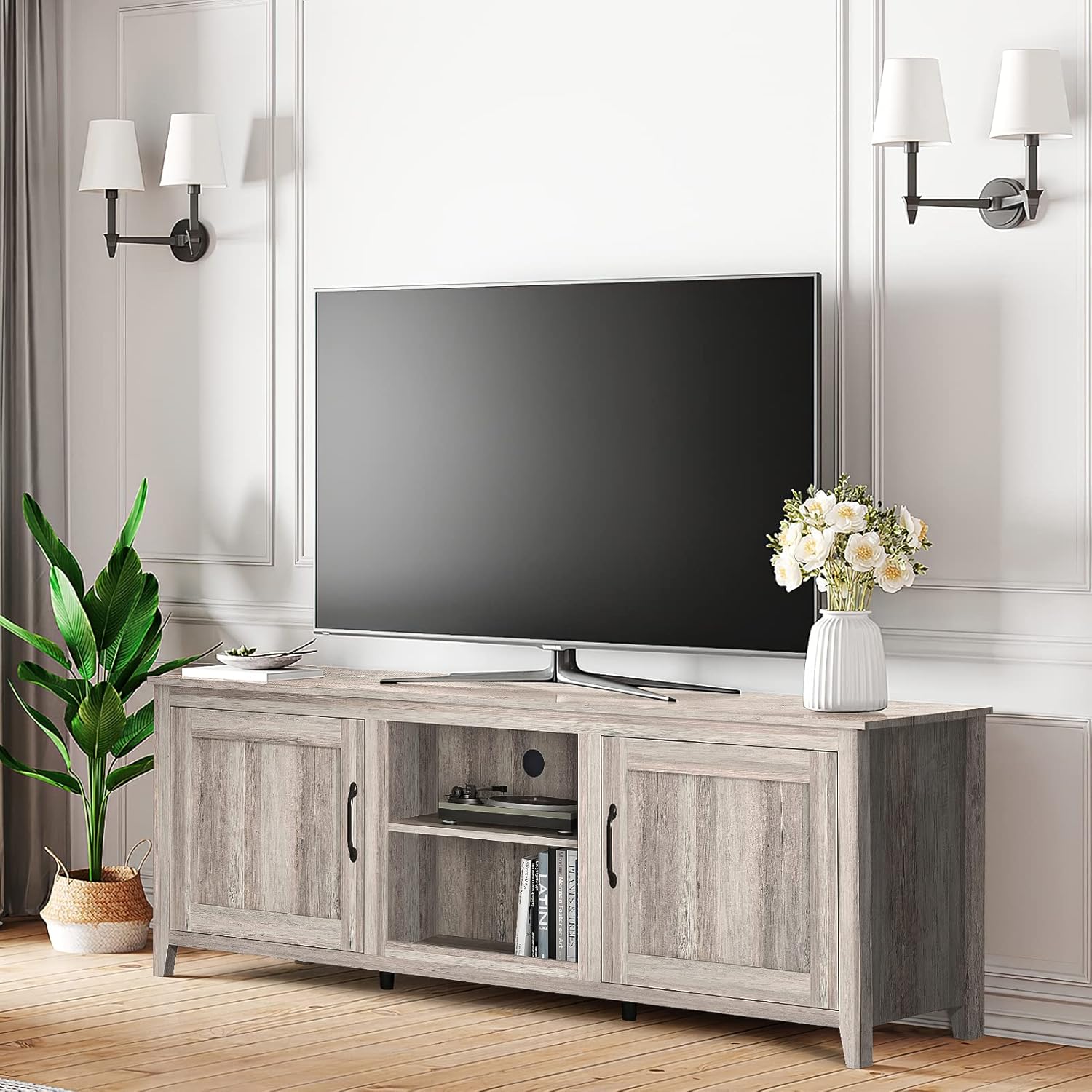 Vibe & Dine Farmhouse TV Stand for Up to 80" TV, Rustic