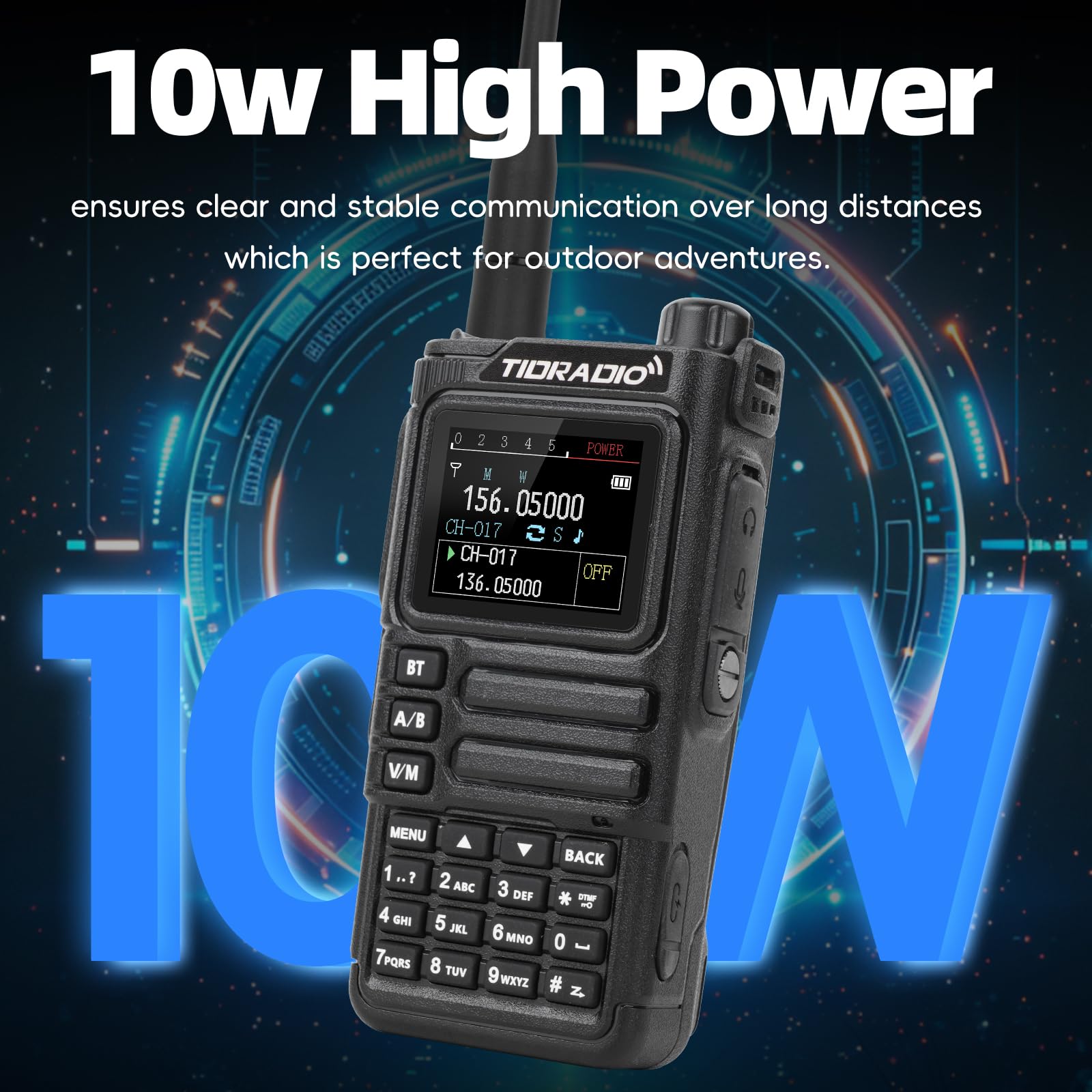 TIDRADIO TD-H9 Walkie Talkie, funkgerät, 10 Watt, GPS, APRS, Spektrumanalyse, SMS, Bluetooth-Programmierung, Web-Upgrade, NOAA, USB-C-Akku, Funkgerät für Erwachsene mit hoher Reichweite – Schwarz