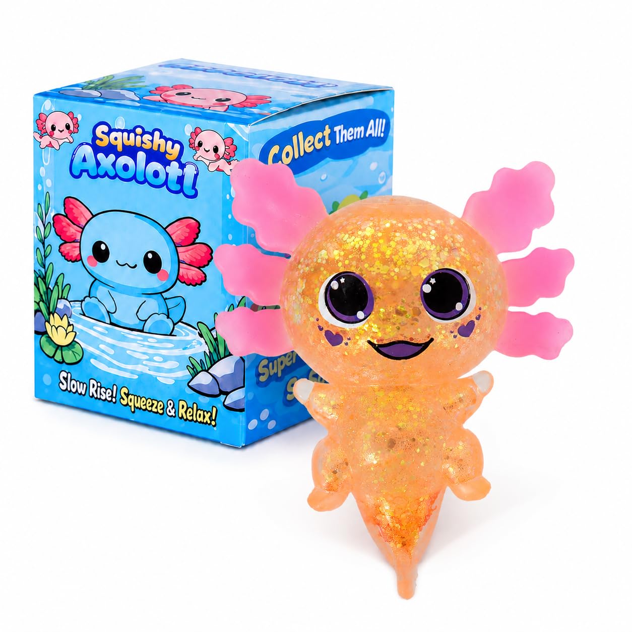 Axolotl Squishy Stress Ball, Soft TPR Slow Rising Squeeze Toy, Cute Axolotl Fidget Toy for Stress Relief, Anxiety Calming Sensory Toy for Kids Adults(Orange BigEars Axolotl) — image 1