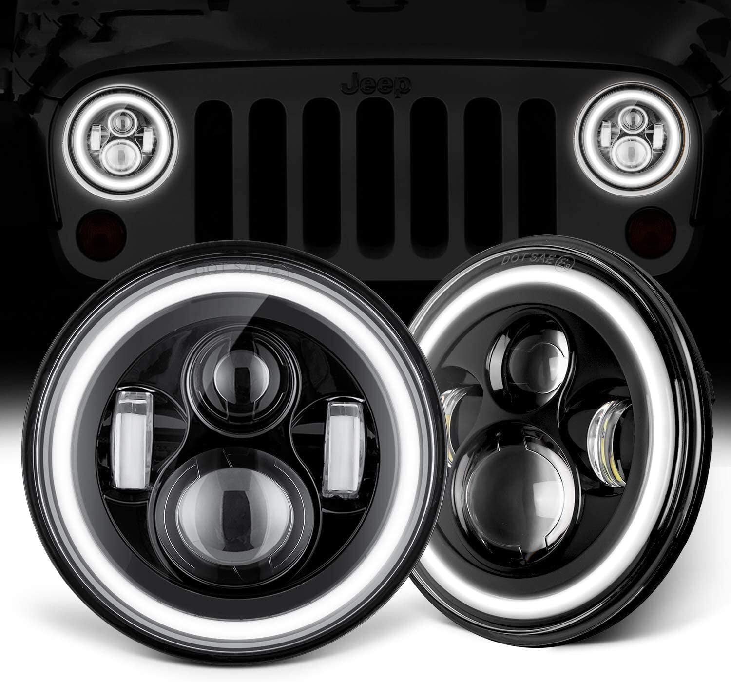 GoodRun Wrangler Headlights 7'' LED Halo Angel Eyes Amber Turn Signals White DRL Dot Approved For 1997-2017 TJ JK Unlimited Rubicon Sport Sahara Willys Wheeler Car Accessories (BLack 1)