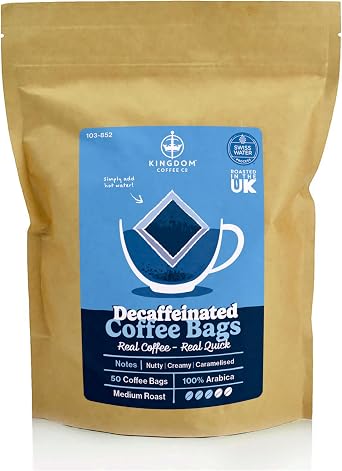 Kingdom Coffee Decaf Coffee Bags 50 x 8g | Swiss Water Decaffeinated | Resealable Bag | 3/5 Strength