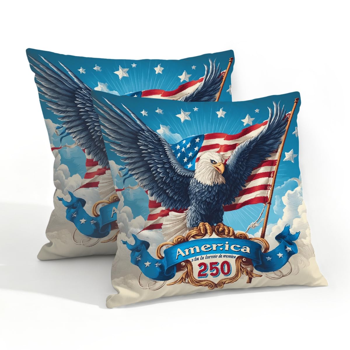 Outdoor Pillow Covers Waterproof Pillowcases 20x20in Set of 2 Independence Day 250th Bald Eagle Decorative Throw Cushion Case for Couch Sofa Garden Patio Furniture