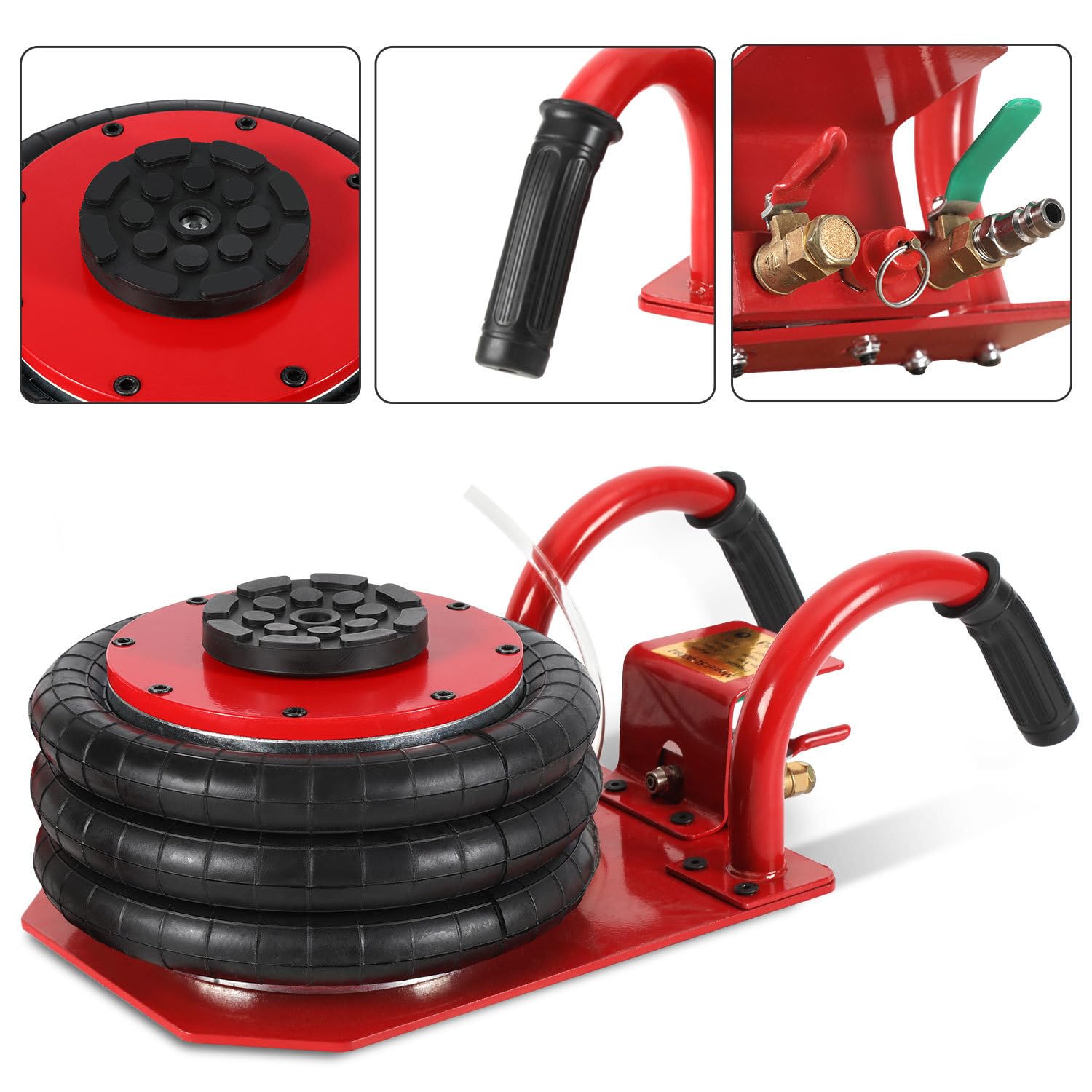 Gato hidráulico neumático 3T, 40 cm de carrera en bolsa de aire robusta triple (150-400 mm) con válvula de seguridad, elevador de aire 3T para SUV, camiones y talleres (mango curvado)