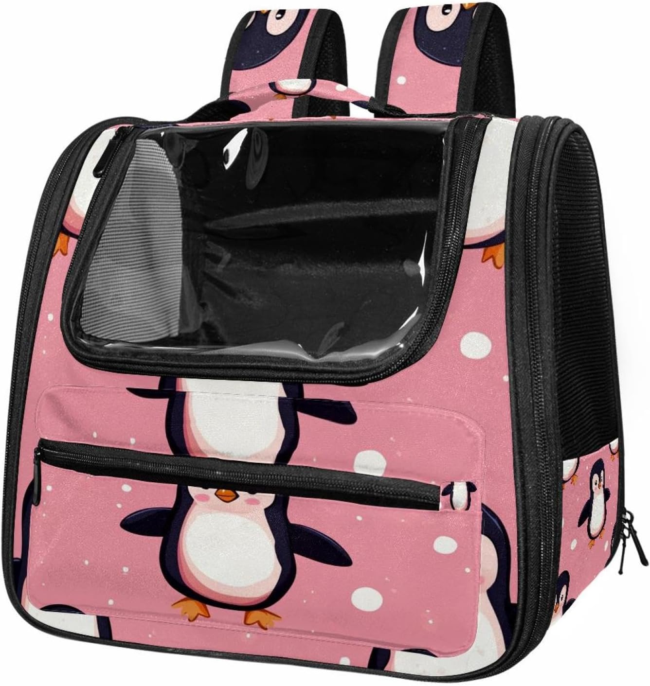 Portable Travel pet Backpack Carrier Hamster Bag Small Dog cat Carrier Breathable Hang Bag, Cute Penguins (8)