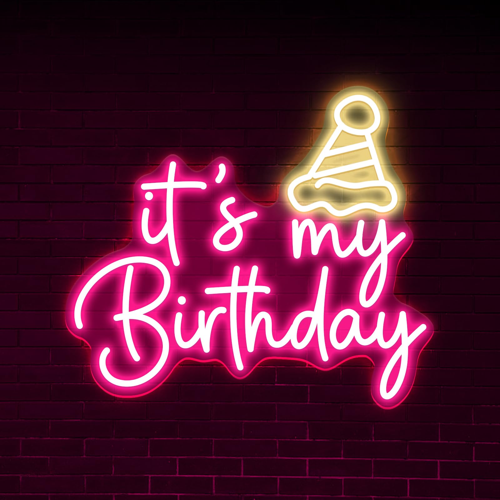 It's My Birthday Neon Sign Birthday Party LED Neon Sign USB Power Connection Controllable and Easy to Carry Bedroom Living Room Wall Decoration (Pink + Warm White)