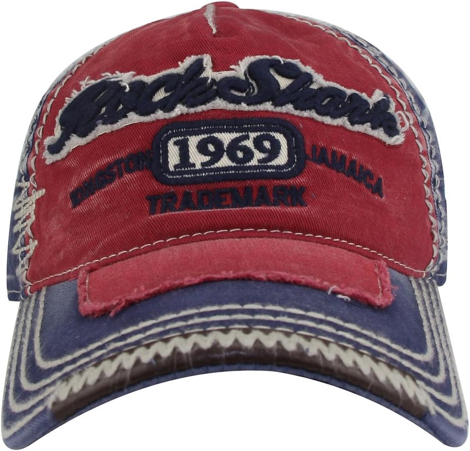 MINAKOLIFE Men Rock Shark Vintage Distressed Cotton Baseball Cap Red