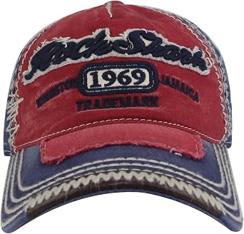 Rock Shark Kingston 1969 Jamaica Distressed Vintage Trucker Baseball Cap Hat RedBlue Shark