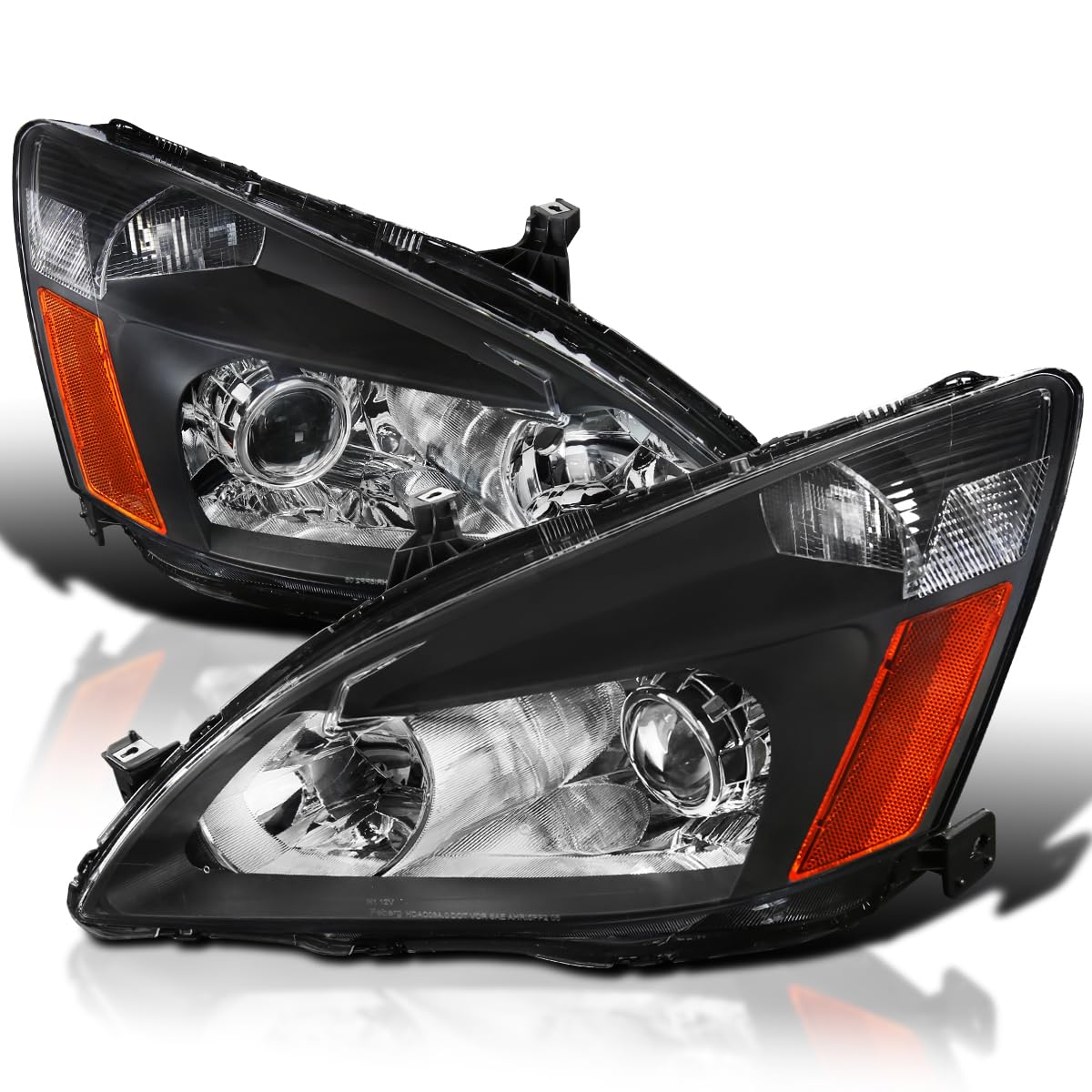 SPEC-D TUNING Black Retro Style Projector Headlights Compatible with 2003-2007 Honda Accord 2/4dr, Left + Right Pair Headlamps Assembly