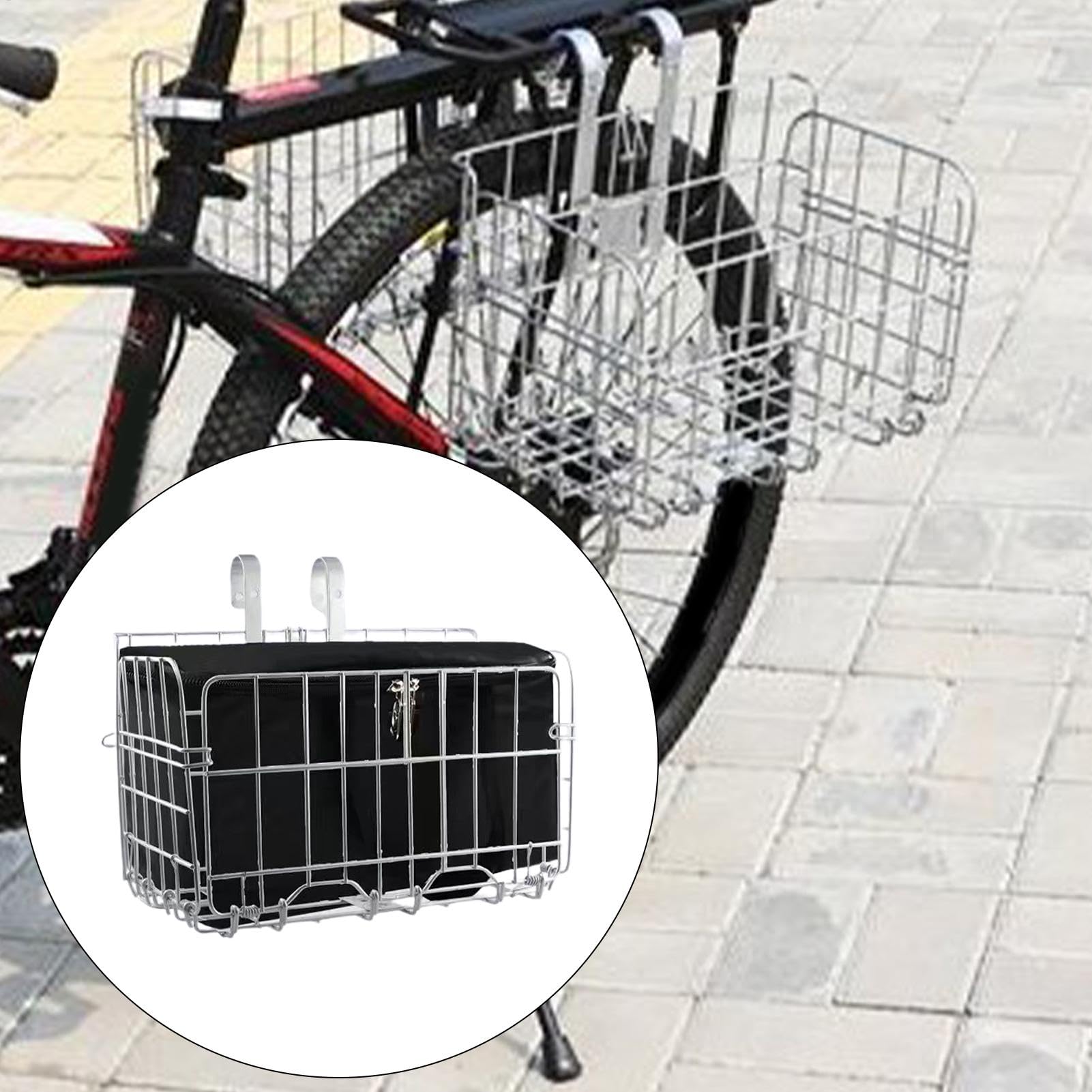 Cestino per bicicletta – Supporto per bicicletta in metallo, portabiciclette anteriore | Borsa per la scuola con borsa interna rimovibile, scatola pieghevole in metallo per bicicletta, zaino, display