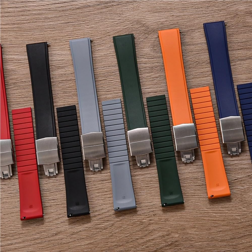 Bracelet de montre à boucle papillon à dégagement rapide en caoutchouc FKM 19-22 mm, découpé à la taille