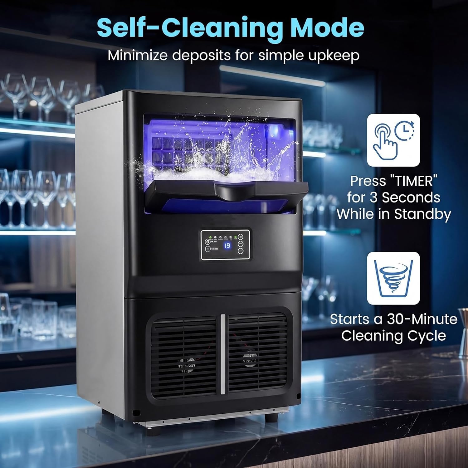 LIFEZEAL Macchina per Ghiaccio Commerciale 120W, 25 kg/24h, Macchina del Ghiaccio da Banco in Acciaio Inox con Paletta, Filtro PP per Acqua, Timer, Funzione Autopulente, per Ristorante, Ufficio, Bar
