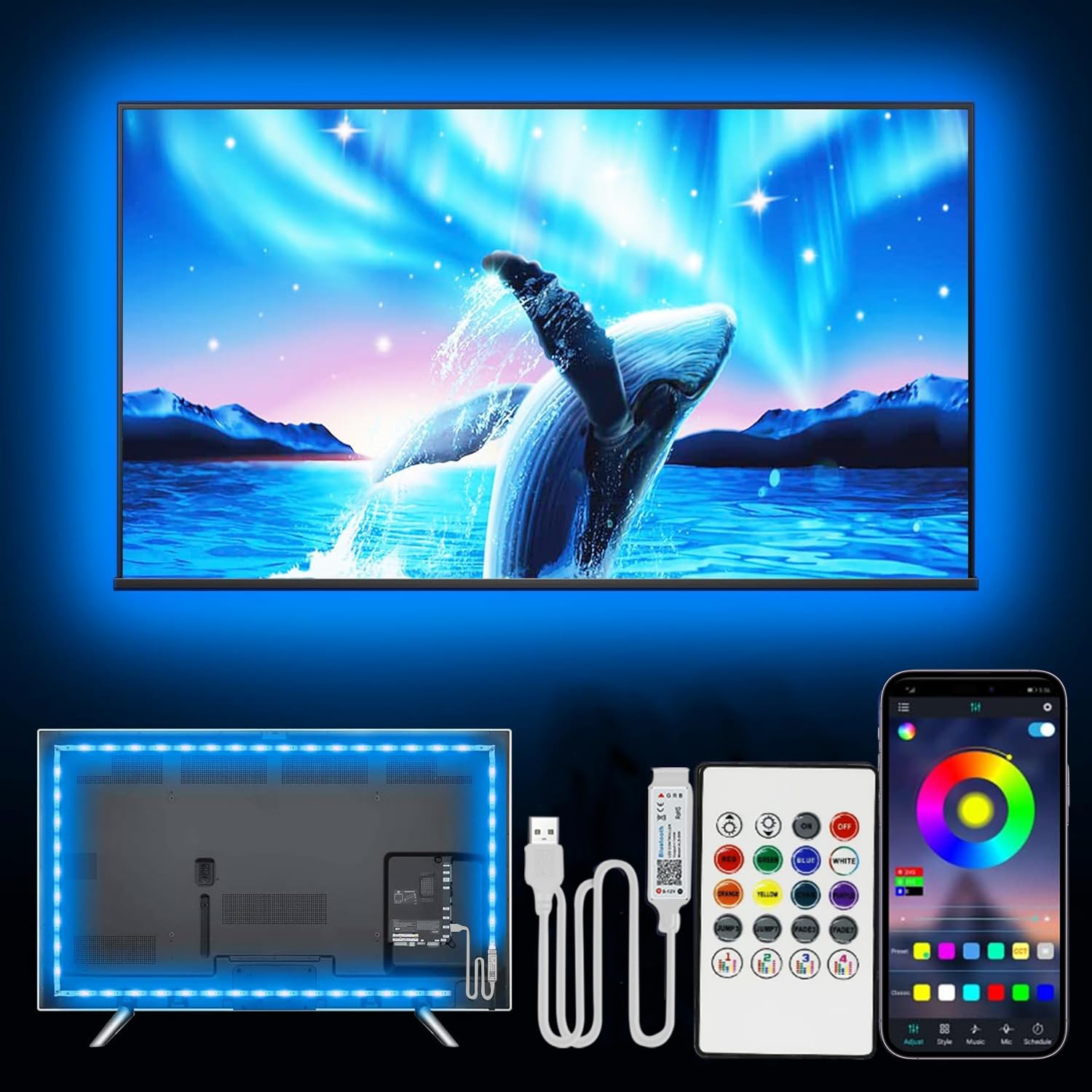 LED TV Hintergrundbeleuchtung 1M, LED Streifen für 32-50 Zoll TV, USB Led Strip mit Musik Sync, RGB TV Backlight Bluetooth APP&Fernsteuerung, Led Fernseher Beleuchtung für Deko