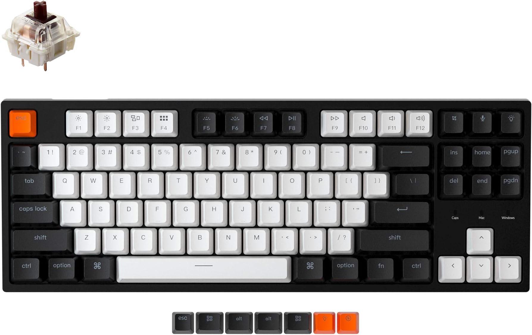Keychron C1 Hot-swappable Wired Mechanical Computer Keyboard with Gateron G Pro Brown Switch/Double-Shot ABS Keycaps/White Backlight/USB Type-C Cable, Tenkeyless 87 Keys for Mac Windows PC