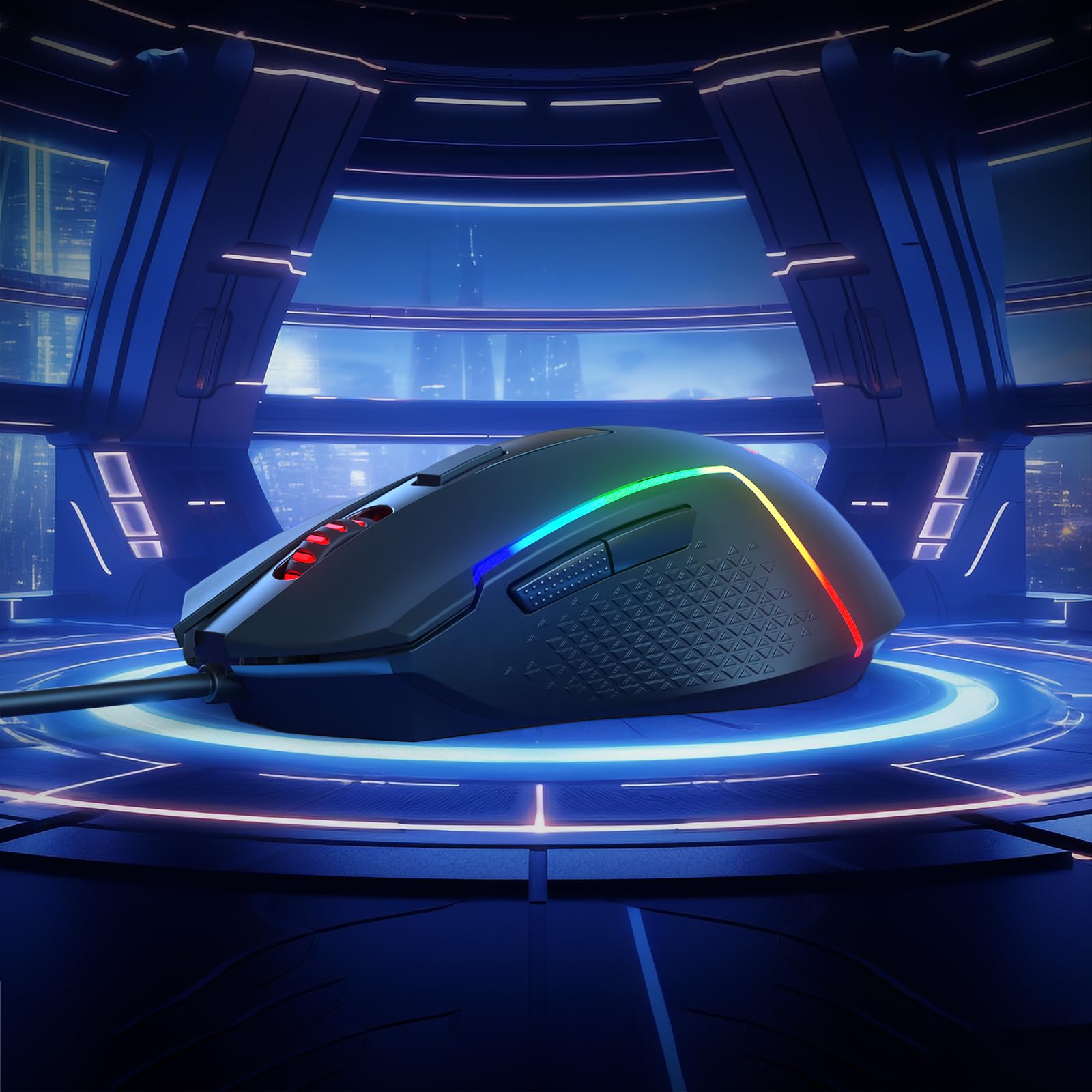 Redragon M616 RGB - Ratón óptico para juegos, 10000 DPI con cable con 6 botones programables y 8 modos retroiluminados, software compatible con enlaces de teclas
