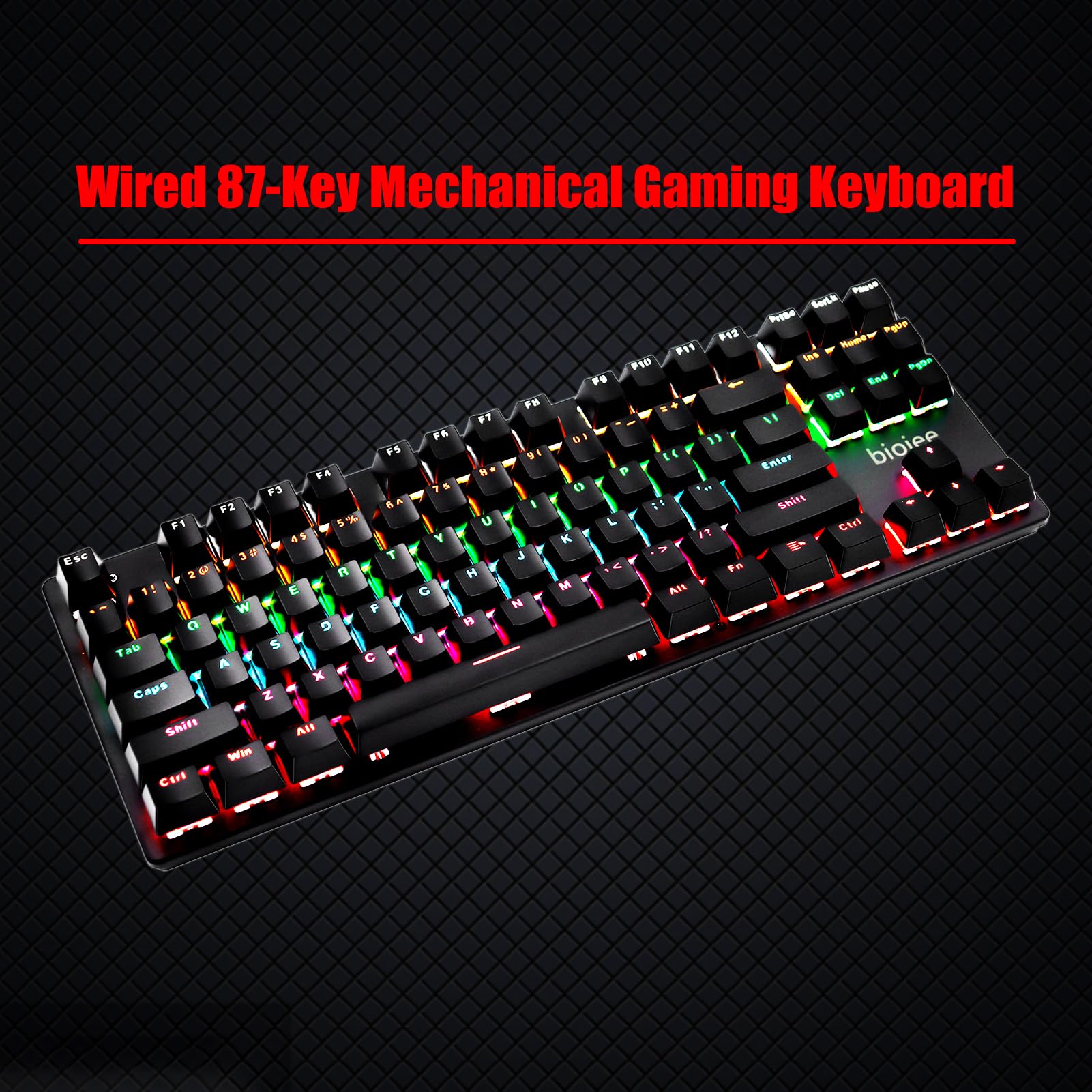 Amazon | 有線 87 キーメカニカルゲーミングキーボードレインボー