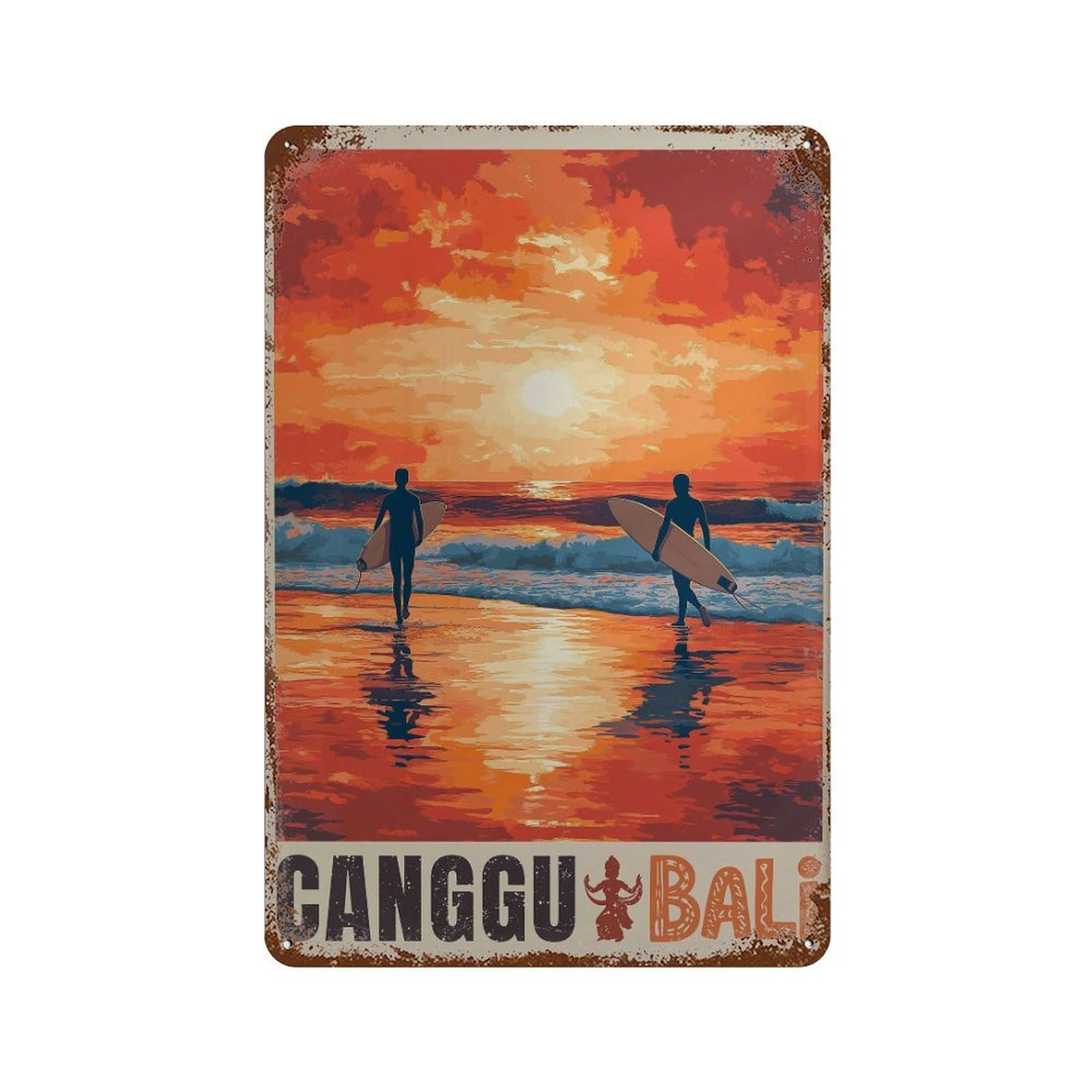xiaoxiaoshen Canggu Surf Vibrant Bali Sunset Beach Scene Wall Decor Art Metal Tin Poster Modern Home Decor Art Home Bar Shop Decorations Vintage Sign 30x20cm