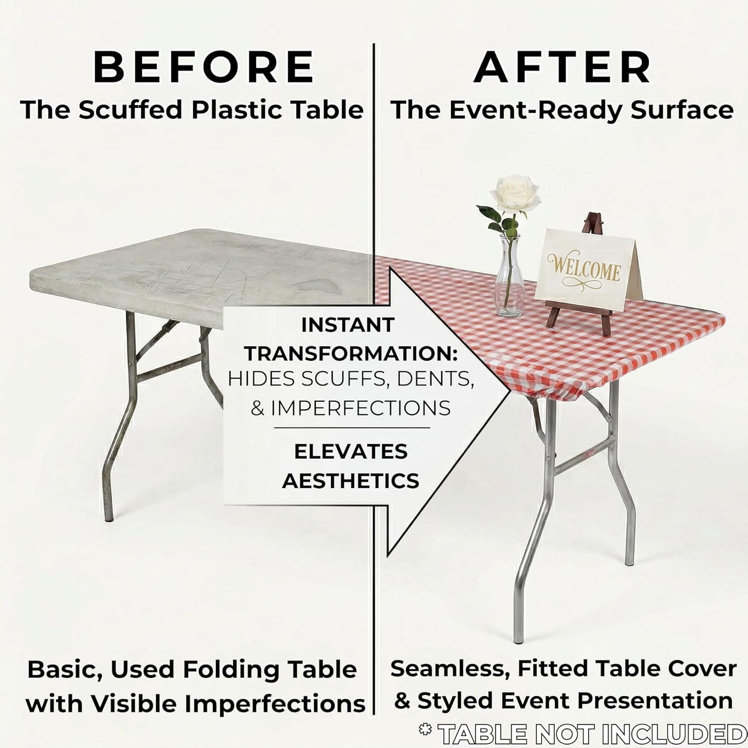 Kwik-Covers 10 Pack of Fitted Rectangular Plastic Table Covers - 6' Foot or 8' Foot Options (Table NOT Included) (Red Gingham, 30" x 96" (8' ft))
