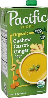 Pacific Foods Organic Cashew Carrot Ginger Soup, 32 oz Vegan Gluten-Free Vegetable Soup