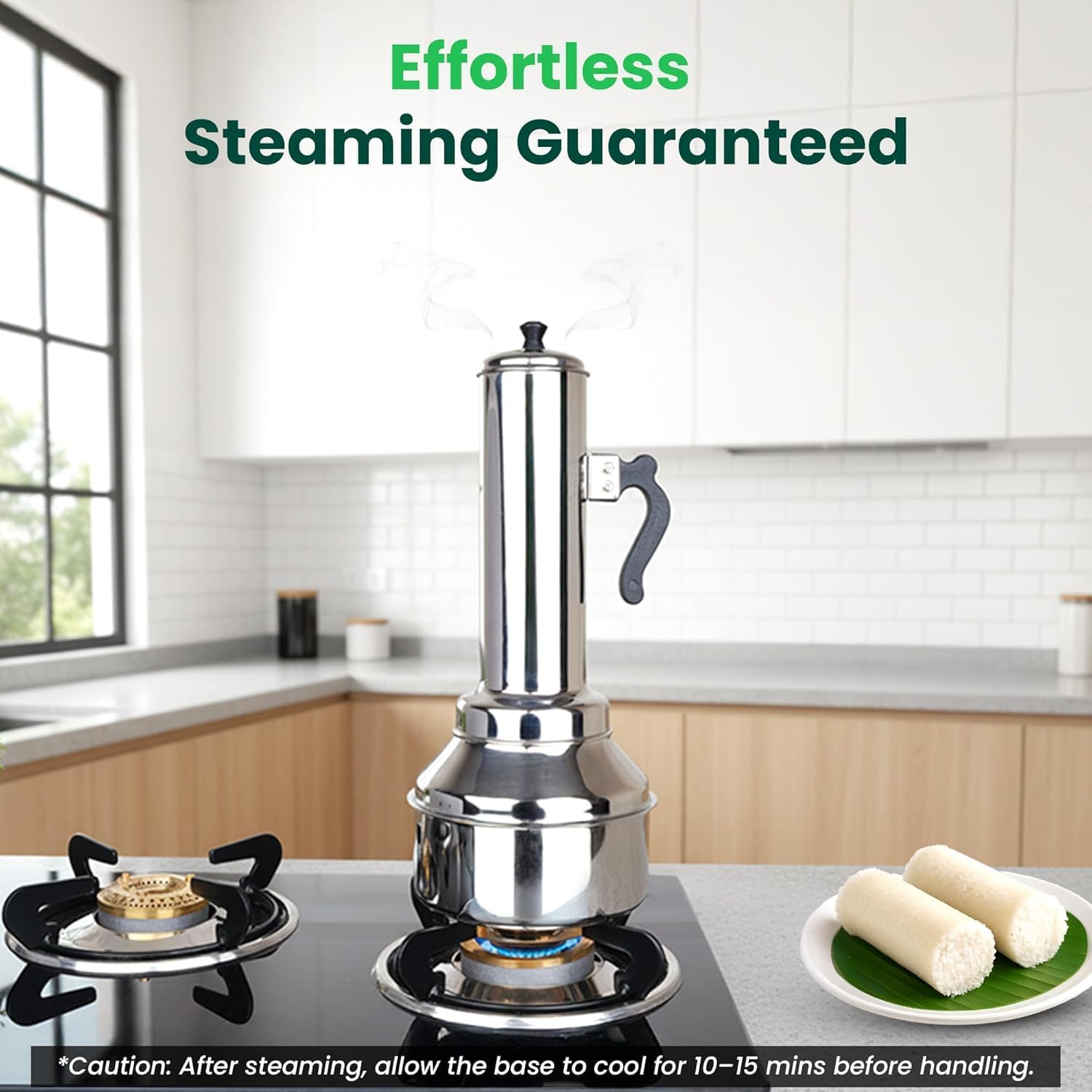 Stainless Steel Puttu Maker with Bakelite Handle |33.5cm, 0.40kg Gas & Induction Friendly |100% Toxin-Free, Naturally Non-Stick, Long Lasting