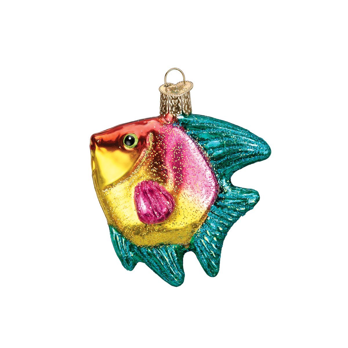 Old World Christmas Ornaments Pink/Yellow Tropical Angelfish Glass Blown Ornaments for Christmas Tree