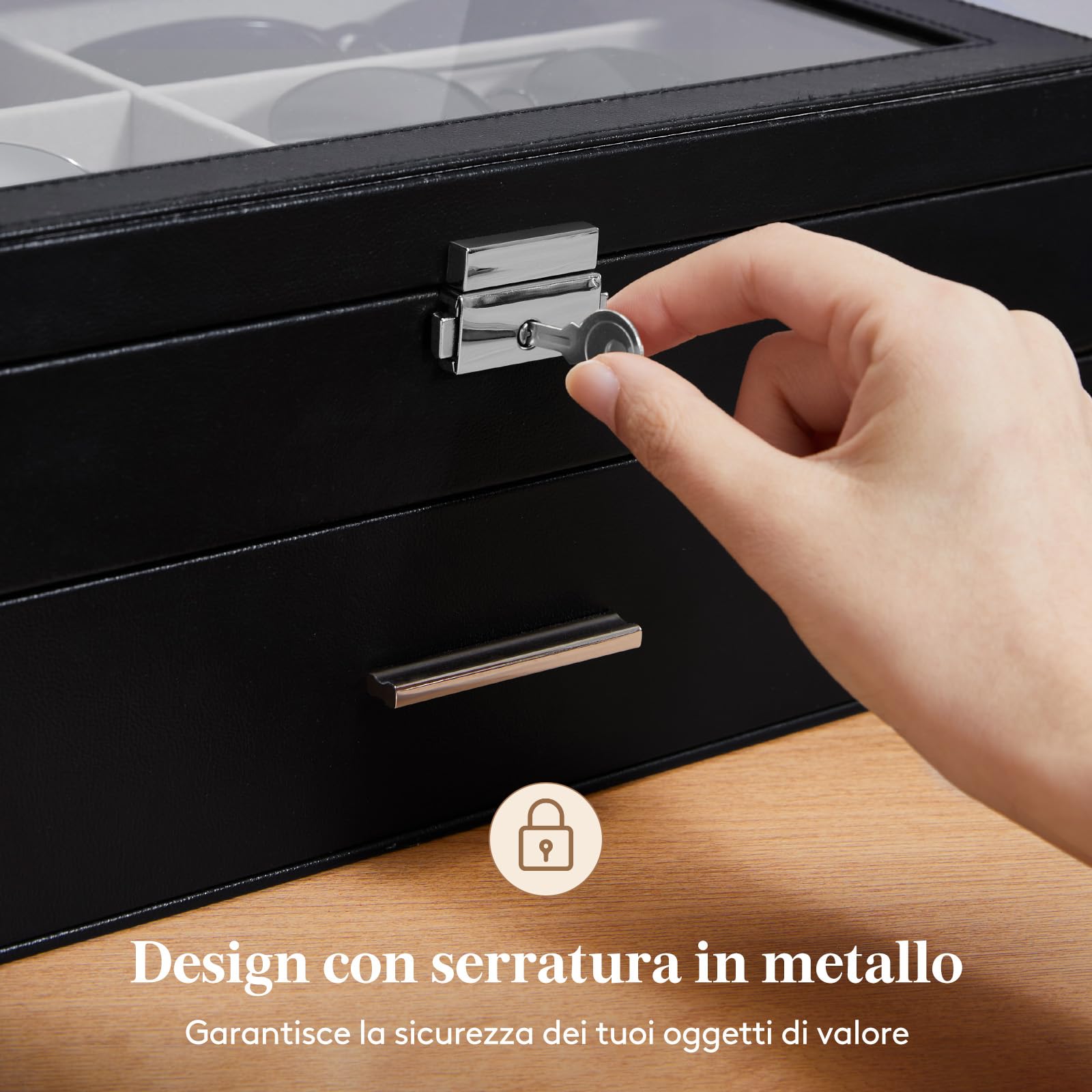 Lifewit Custodia Occhiali Rigida Uomo, Porta Occhiali da Sole Multiplo, Scatola Porta Occhiali con Cassetto, Scatola Orologi Orologi per Carte, Anelli, Spille, Fermacravatta, 35 x 21cm, Nero