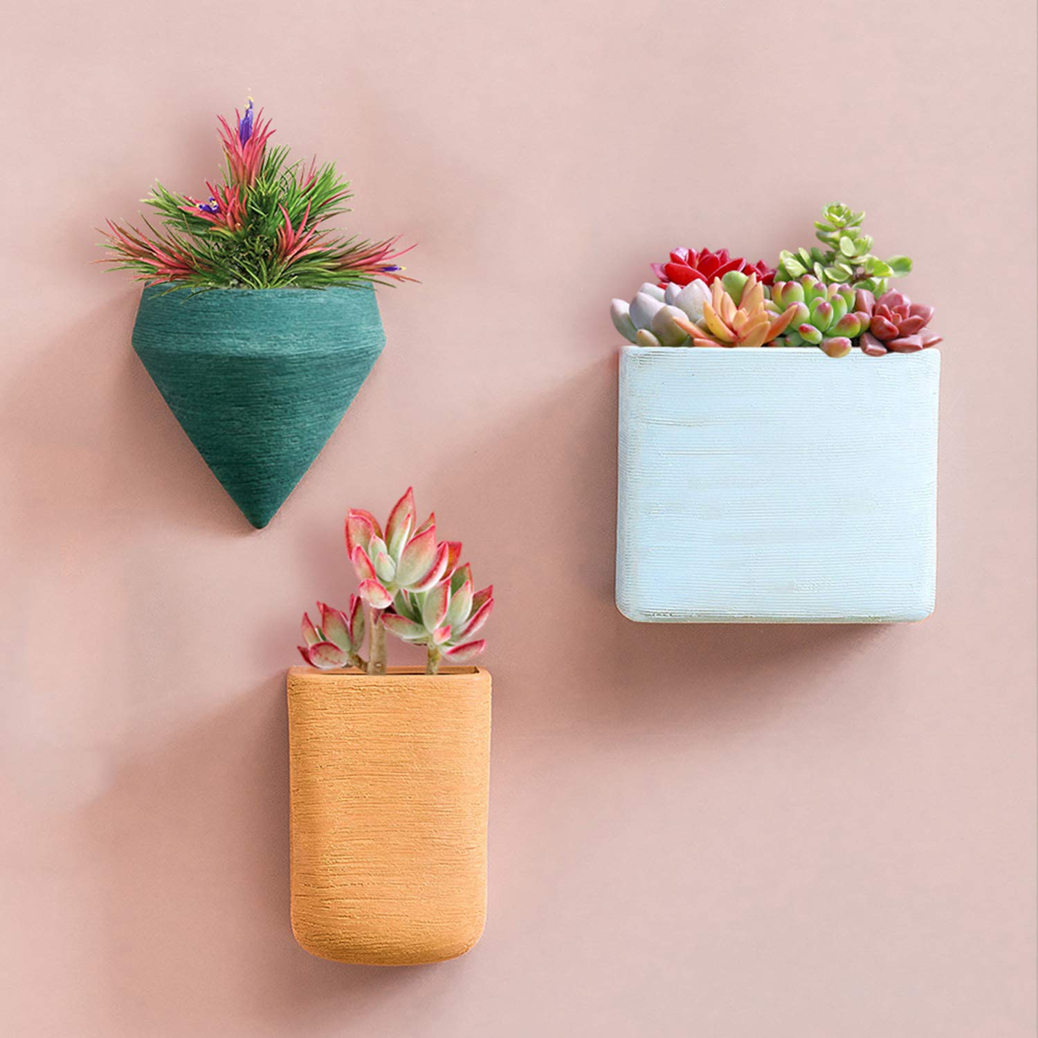 Ecosides Large 3 Pcs Wall Hanging Geometric Planter Vase Resin Wall Decor Container - Succulent Plants, Air Plant, Faux Plants