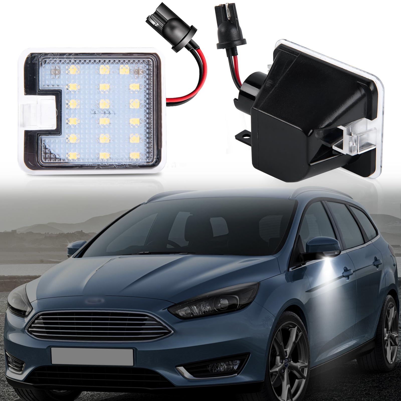 LED Puddle Light, 2Pcs LED Wing Mirror Puddle Lights with Canbus Error Free 2835 SMD for Ford Mondeo MK4 MK5 Focus Mk3 C-Max MK2 S-Max WA6 MK2 Escape Galaxy WA6 Kuga MK1 Kuga MK2