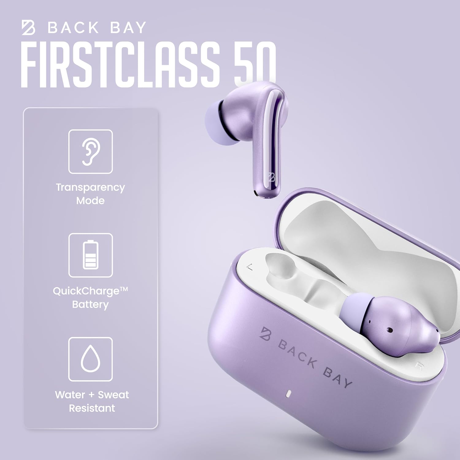 Back Bay Audio FirstClass - True Wireless Earbuds Noise Cancelling, Bluetooth 5.4 Ear Buds Wireless Bluetooth Earbuds Noise Cancelling Earpods, Active Earphones with ANC Sound Canceling Headphones