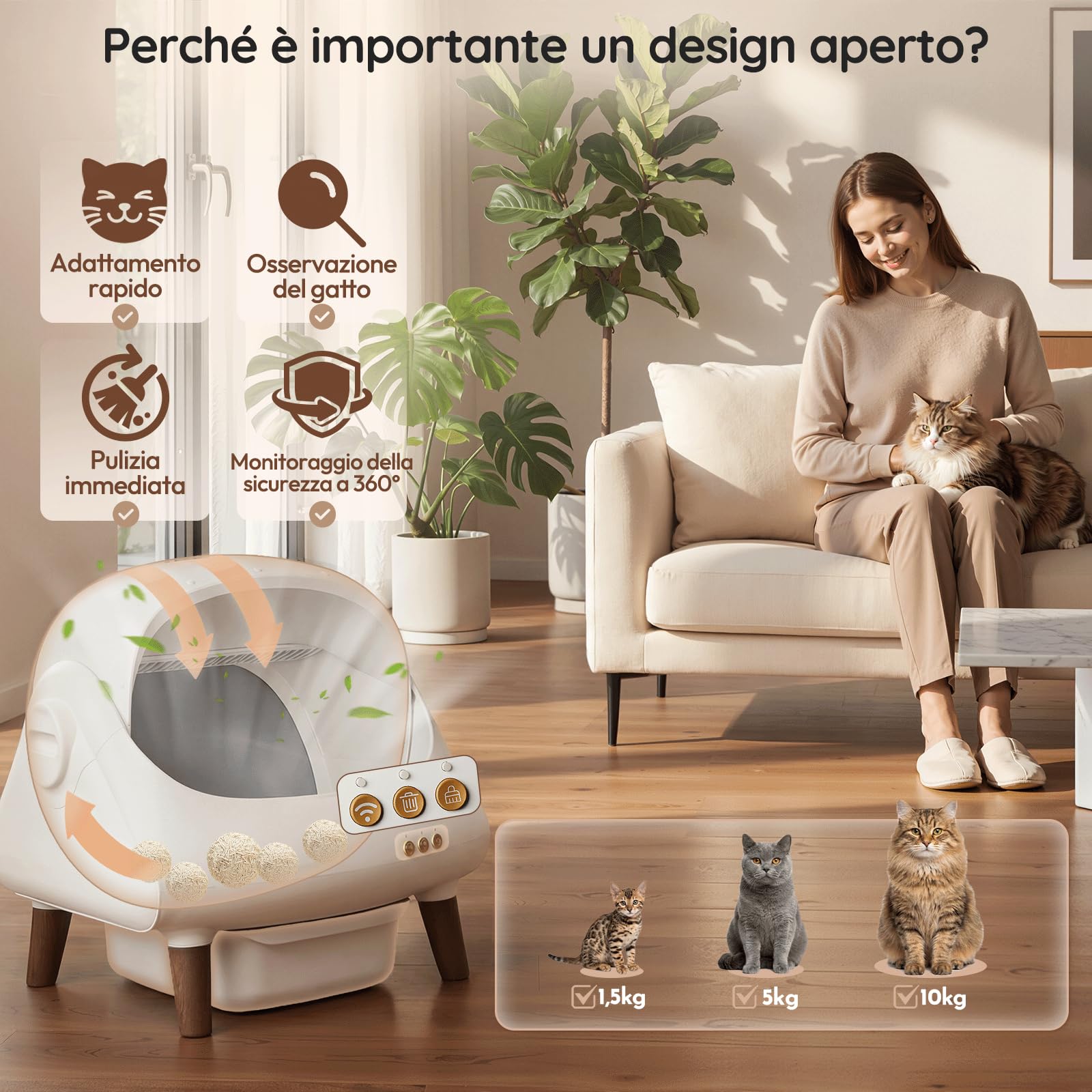 Devoko Lettiera Gatto Autopulente, Controllo tramite APP, Aperta Lettiera Automatica Gatto, XXL, per Gatti fino a 15 kg, Autopulizia per 15 Giorni, Adatta per Famiglie con Più Gatti