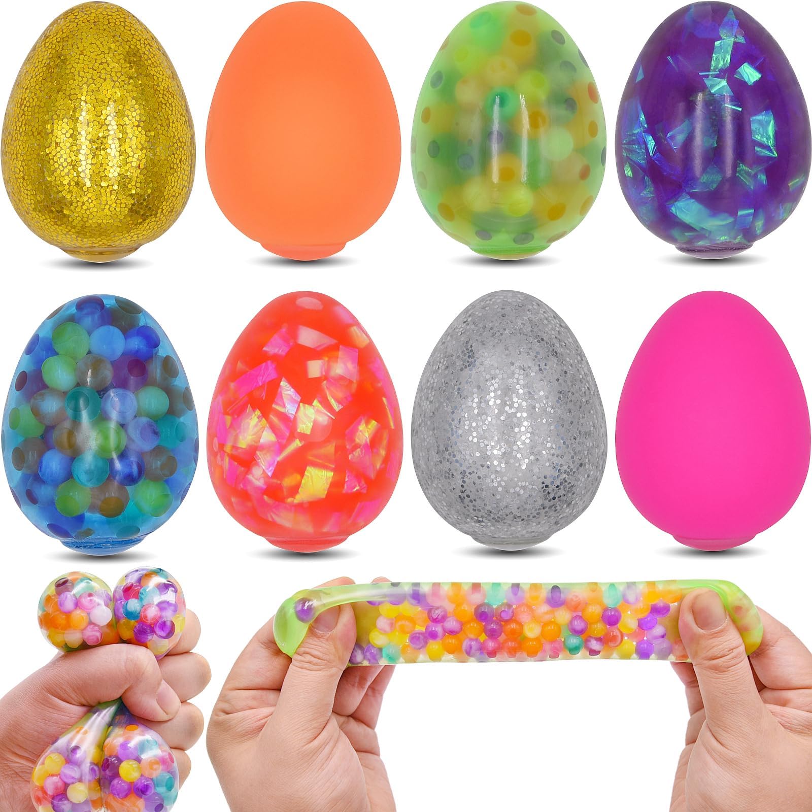 8 Pack Easter Eggs Squeeze Toys Stress Balls Squishy Toys for Kids Boys Girls Easter Egg Hunt Easter Basket Stuffers Egg Fillers Party Favors Gifts